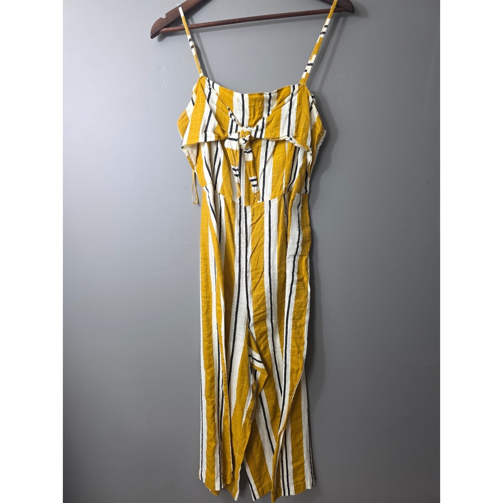 Primark Mustard Yellow Striped Tie Front Wide Leg Jumpsuit Size US 12